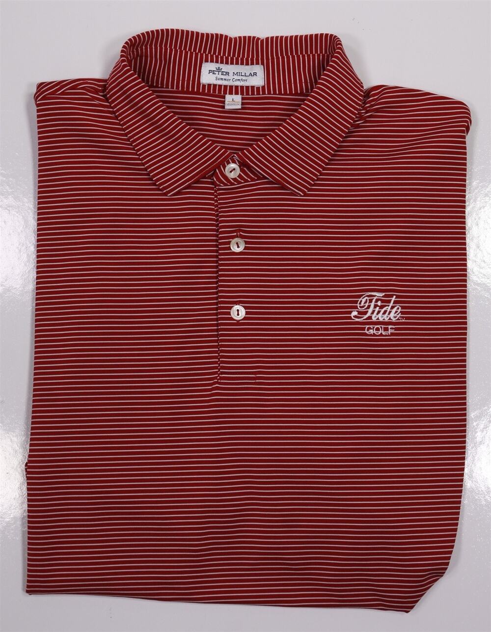 Peter Millar Alabama Tide Golf Red White Striped Performance Polo Shirt Large